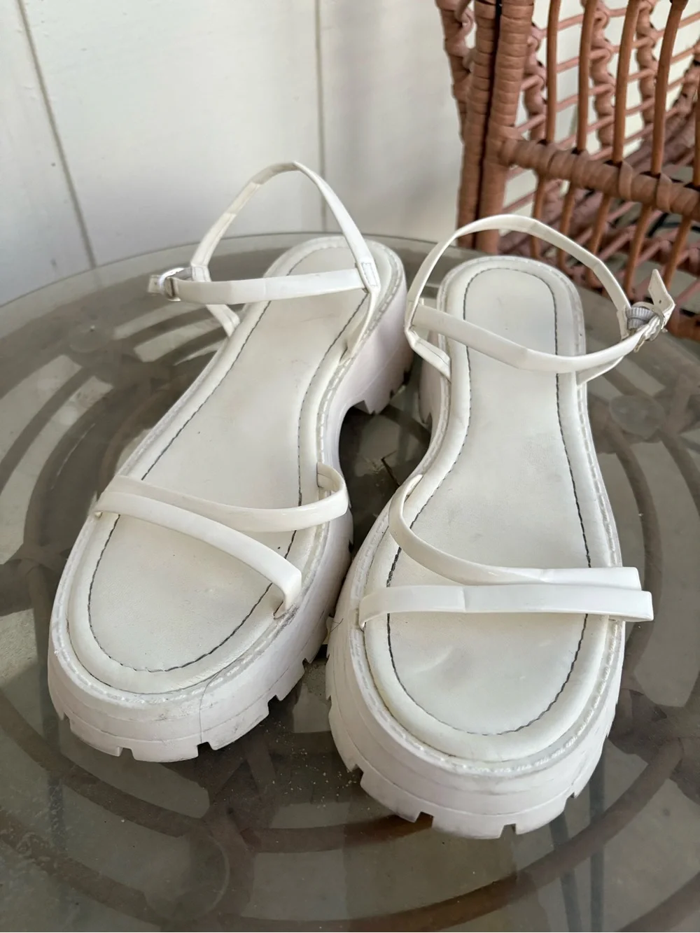 White Strappy Platform Sandals - Women